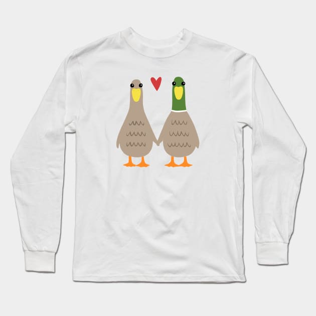 Love Ducks | Cute Ducks Couple Holding Hands with Valentine Heart Long Sleeve T-Shirt by Coffee Squirrel